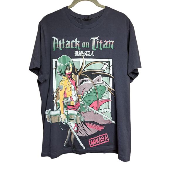 Attack on titan anime Mikasa graphic print tee Japanese colorful double sided - Picture 1 of 6